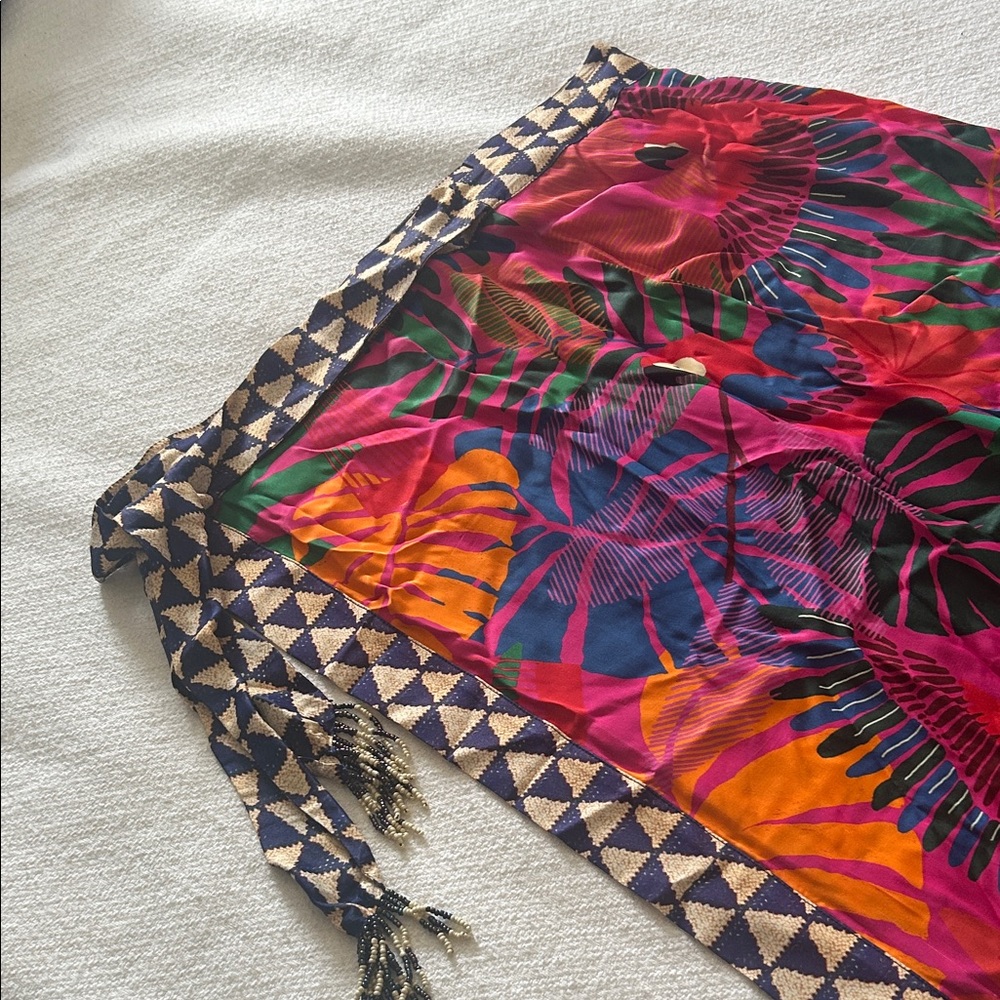 Colorful Tropical Sarong with Geometric Trim